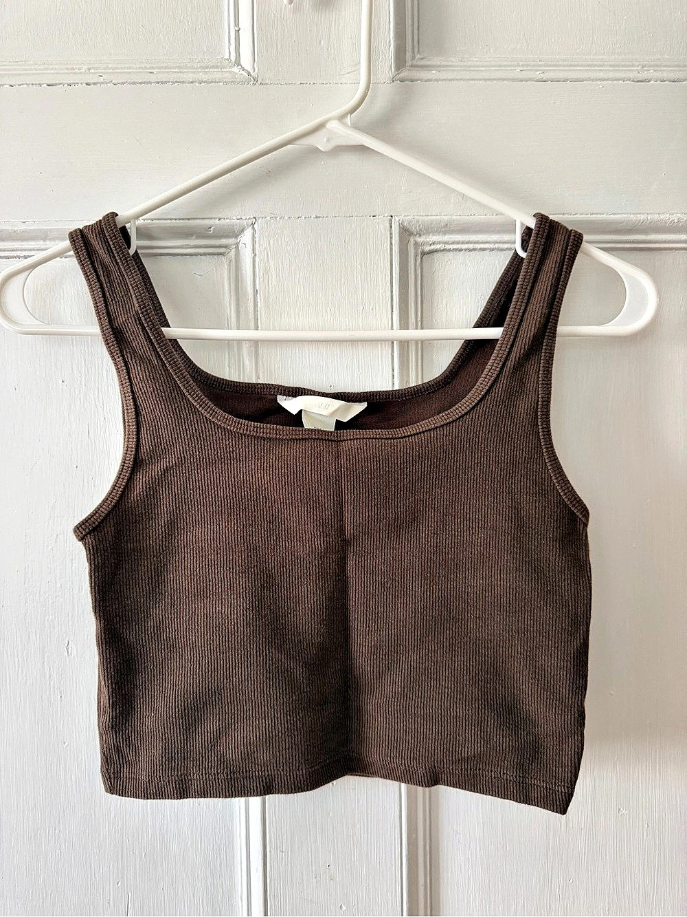 H&M Ribbed Cropped Tank Top Brown Small